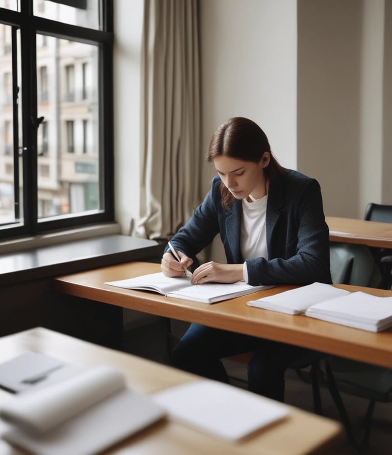 A mobile notary sitting at a cozy coffee shop helping a client with paperwork.