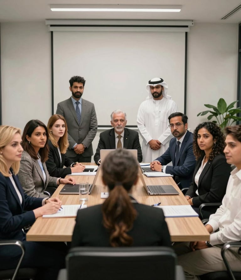 corporate team in modern office english and pakistani exectives