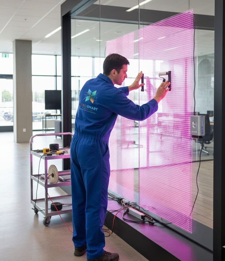 verre LED transparent vitrine vitrine magasin avec LED glass écran LED glass sur vitrage film LED