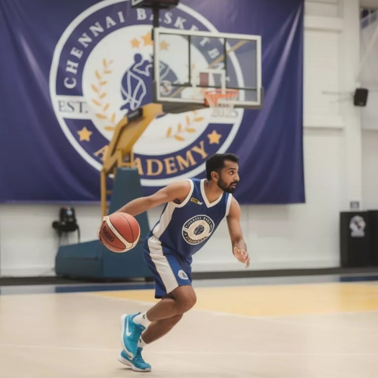 a man in a blue uniform playing basketball