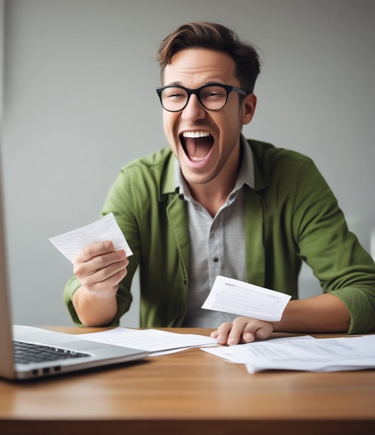 somene getting a check in the mail exited