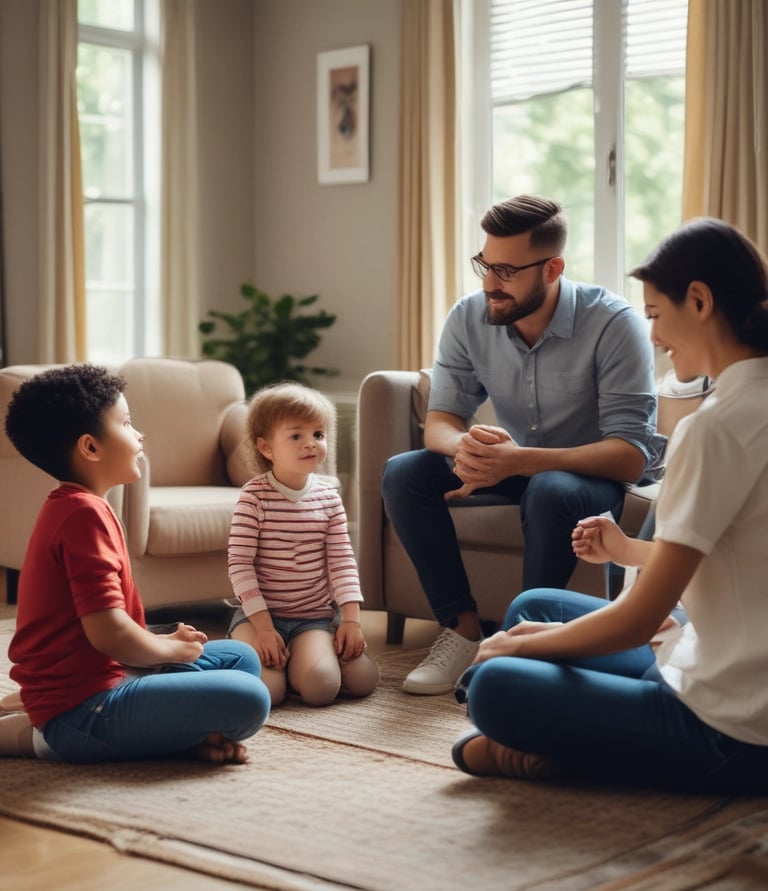 A friendly therapist smiling and ready to assist a client in a calm office setting.
