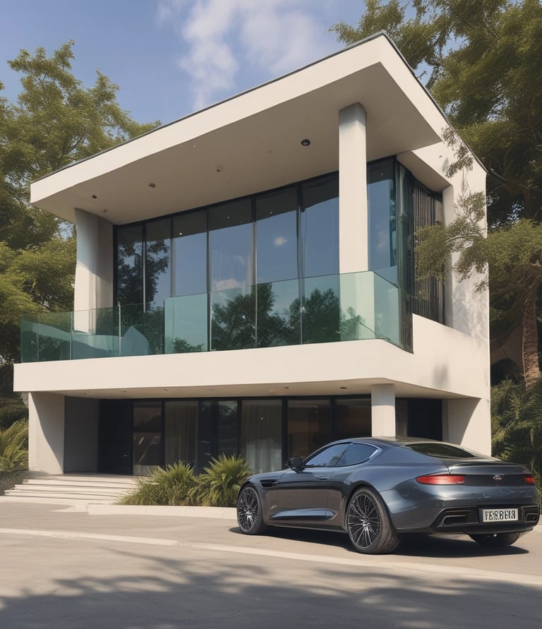 A stunning modern luxury home exterior showcasing detailed architectural design and high-end finishes.