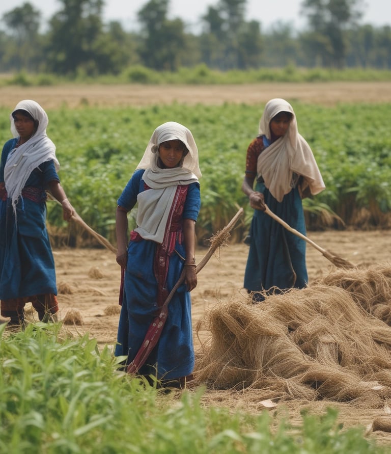 A vibrant market scene showcasing jute bags filled with fresh groceries and coffee beans.