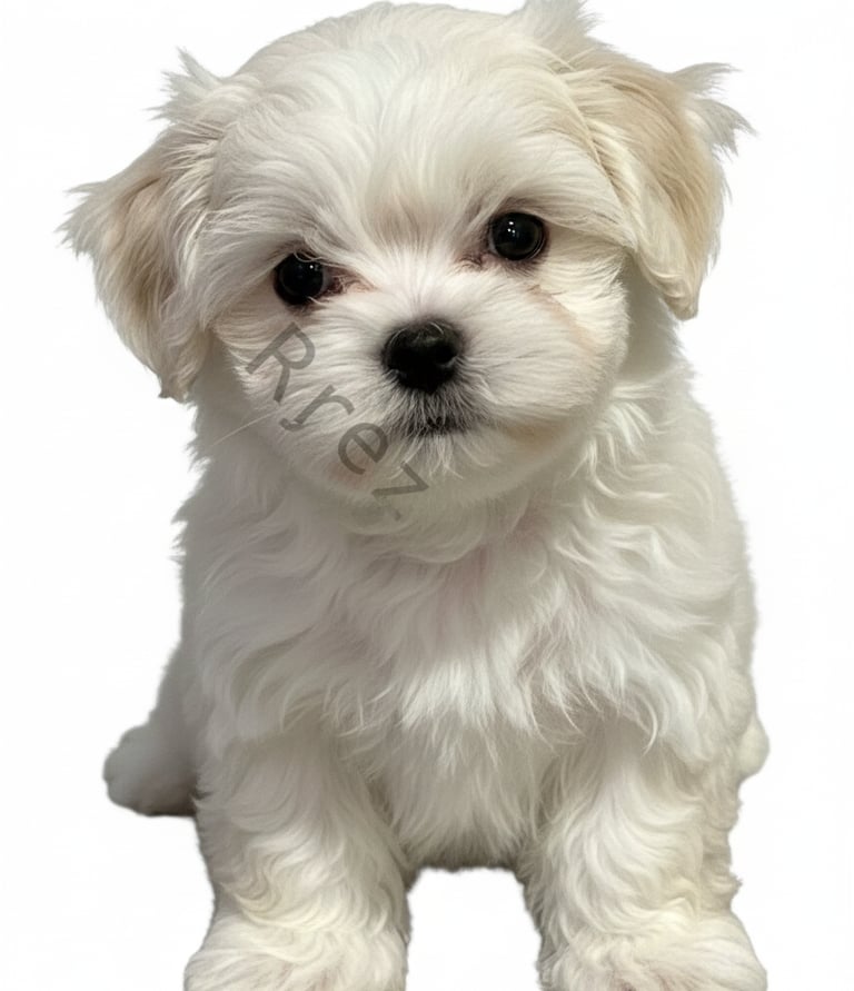 a white puppy dog sitting on a white background