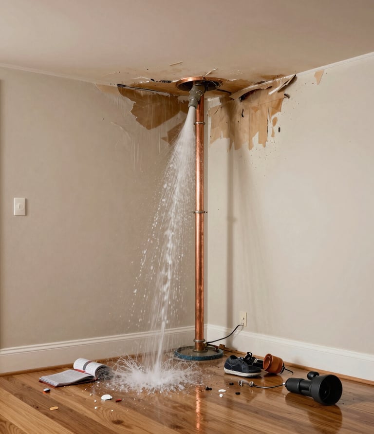 Technician using advanced equipment to rapidly extract water from a flooded living room.