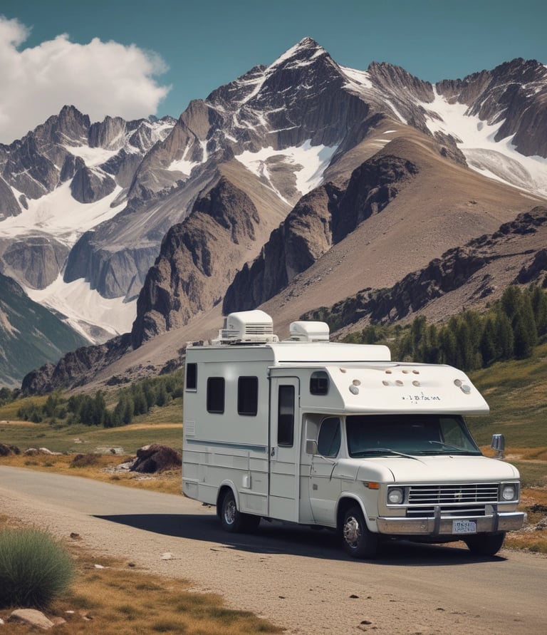 A well-equipped mobile service van parked beside an RV in a quiet neighborhood driveway.