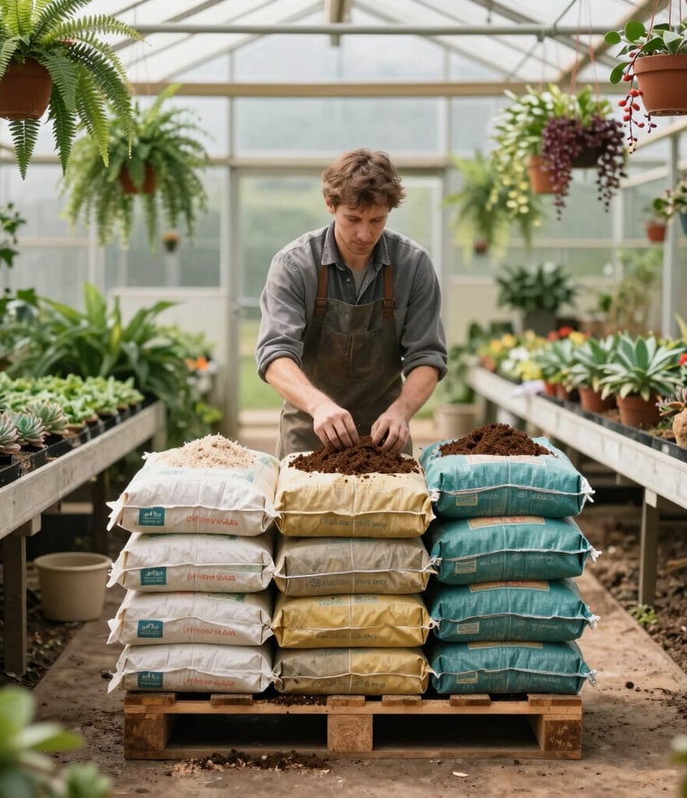 A vibrant marketplace scene showing diverse plants and happy customers interacting.