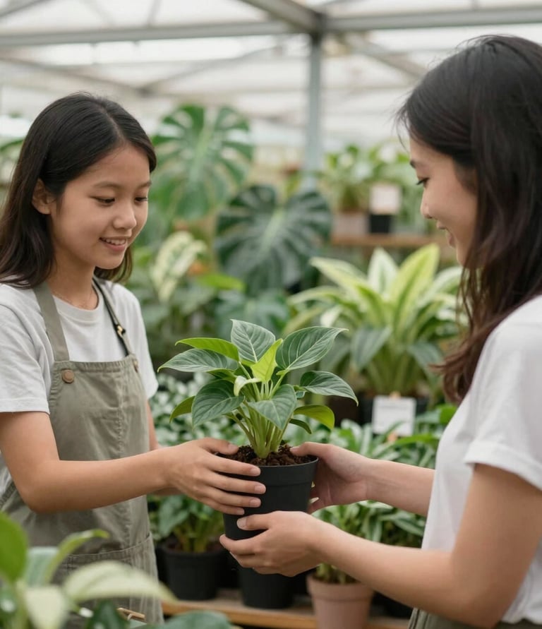 Outdoor garden center showcasing a variety of ornamental plants and landscaping materials.