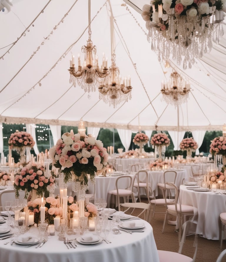 A soft pastel-toned arrangement of candles, fresh flowers, and artisanal soaps on a wooden table.