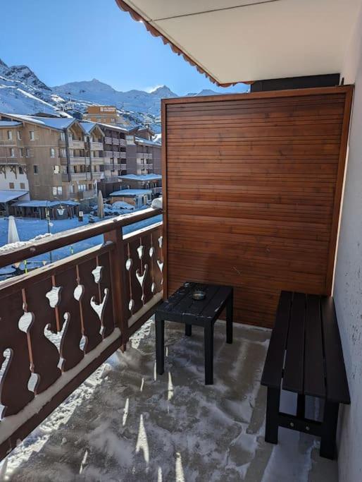 Private balcony at a Val Thorens ski apartment with mountain and resort views
