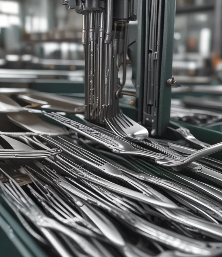 Close-up of a master craftsman polishing a stainless steel fork in a traditional Istanbul workshop.