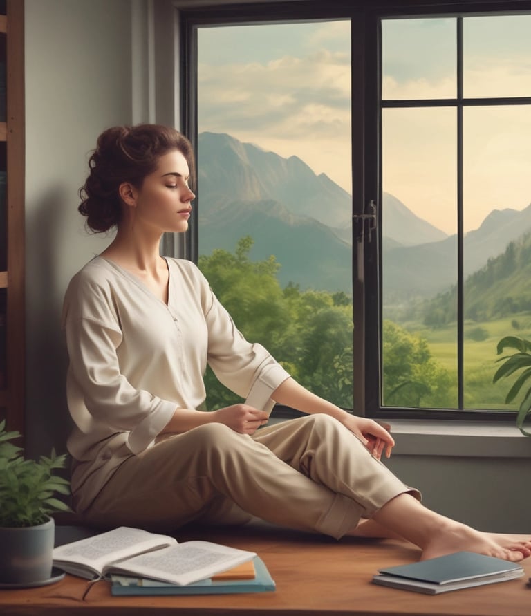 A serene therapy room bathed in soft tanish blue-green light, with comfortable chairs and calming decor.