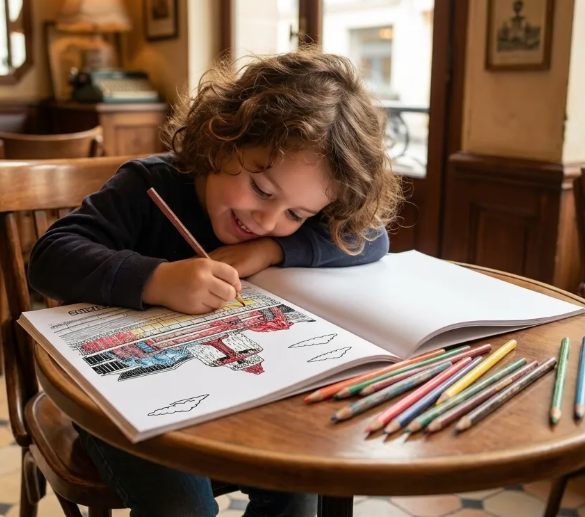 young child coloring a coloring book page