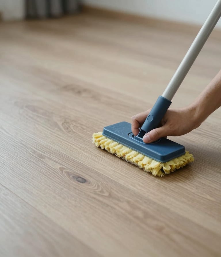 Minimalist close-up of a vacuum cleaner on a polished wooden floor in a modern home