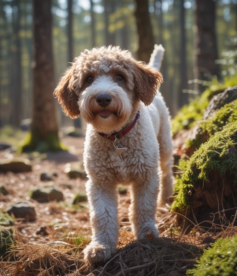 Three chocolate truffles sit elegantly in a small metallic cup, each with a distinct coating – one is covered in chocolate sprinkles, another in a smooth dark chocolate shell, and the last in cocoa powder.