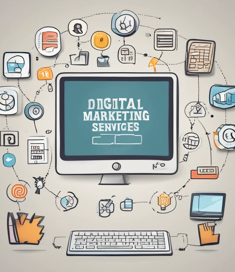 Scrabble tiles arranged to spell 'ONLINE MARKETING' on a wooden table with a textured surface.