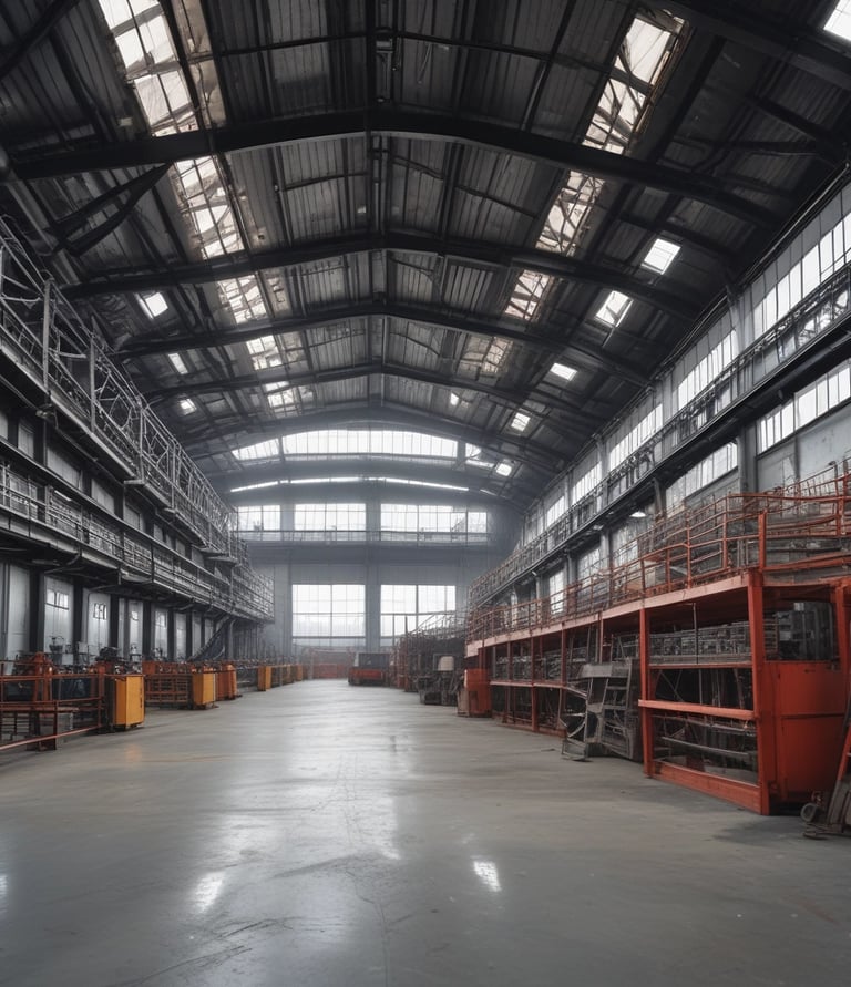 Several industrial ships are docked at a port, surrounded by various cranes and large storage silos. The water is calm, and there is a clear view of the vessels' structures and equipment.