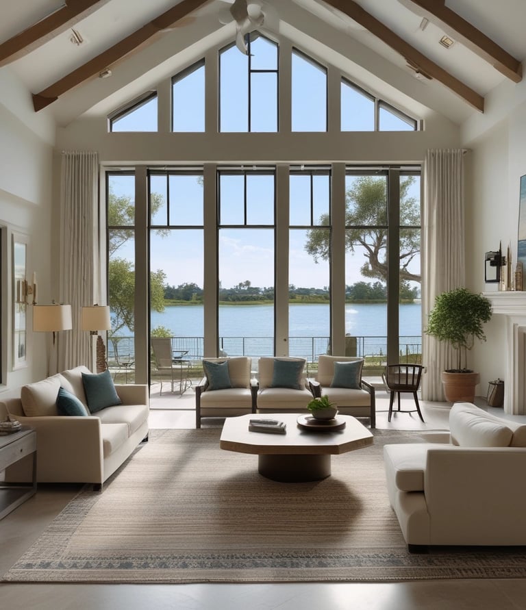 A modern architectural interior with large, curved glass panels and smooth, flowing walls. The design showcases a blend of metal, glass, and stone elements with natural light filtering through expansive windows. The space appears open and airy, with a focus on geometric and organic forms.