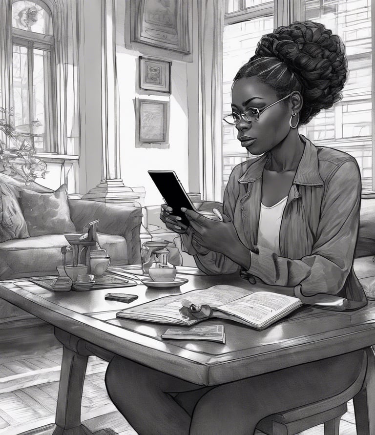 woman sitting around table holding tablet