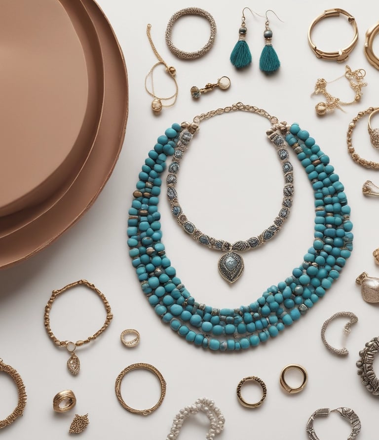 A stylish workspace showcasing fashion accessories and design elements.