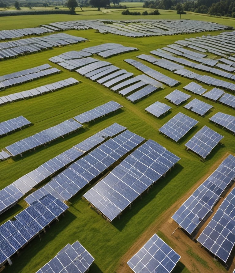 An overview of a family home equipped with solar energy panels.