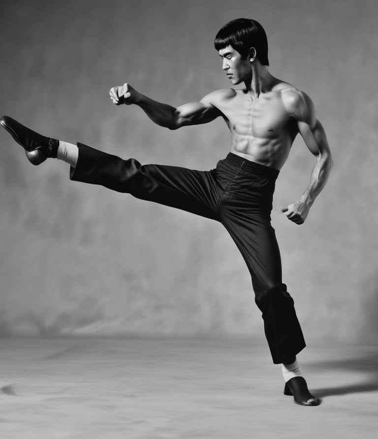 A large group of people dressed in white martial arts uniforms are practicing techniques in a gymnasium with a blue floor. The space has a high ceiling with metal beams and bright lights. There are spectators sitting on an upper level gallery overlooking the group.