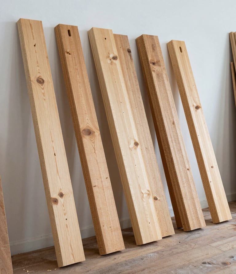 Craftsman carefully assembling a wooden sauna frame in a bright workshop surrounded by natural materials.