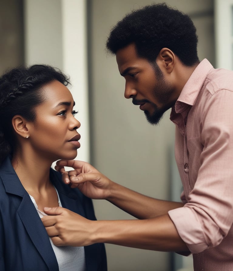 A person, likely a coach, is focused and speaking intensely to another individual. The setting appears to be a sports event, as indicated by the presence of a cheerleader in the background and someone wearing a sports jersey. The atmosphere suggests a serious discussion, possibly during a game timeout.