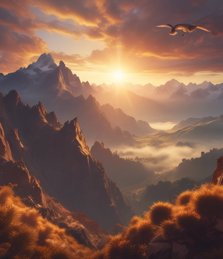 A serene landscape of the Andes mountains at sunrise, symbolizing spiritual awakening.
