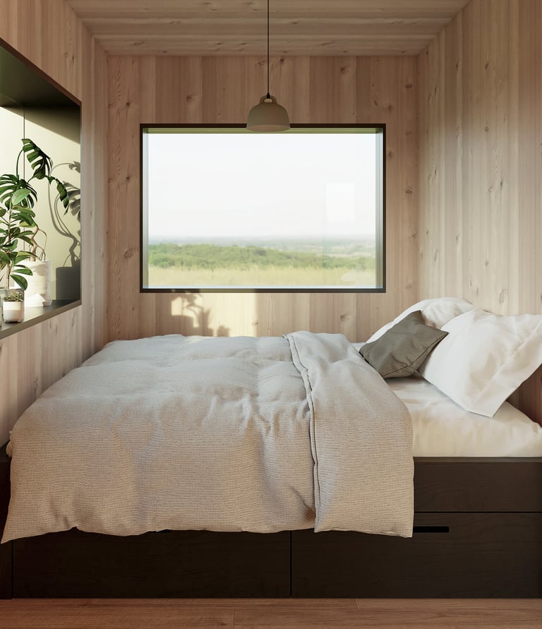 a bed with a bed and a window