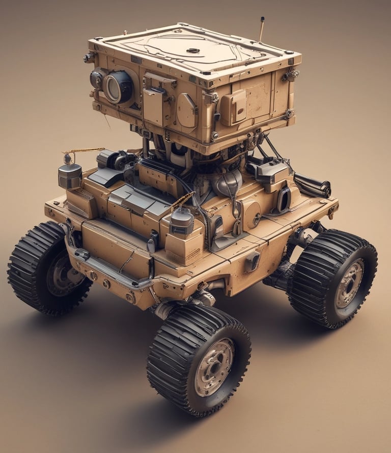 A diverse team of engineers collaborating on robot designs in a high-tech workspace.