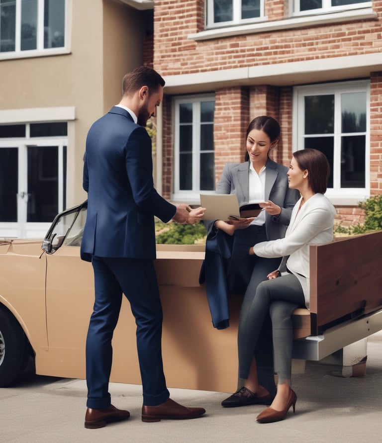 A happy family celebrating their new home with their realtor.