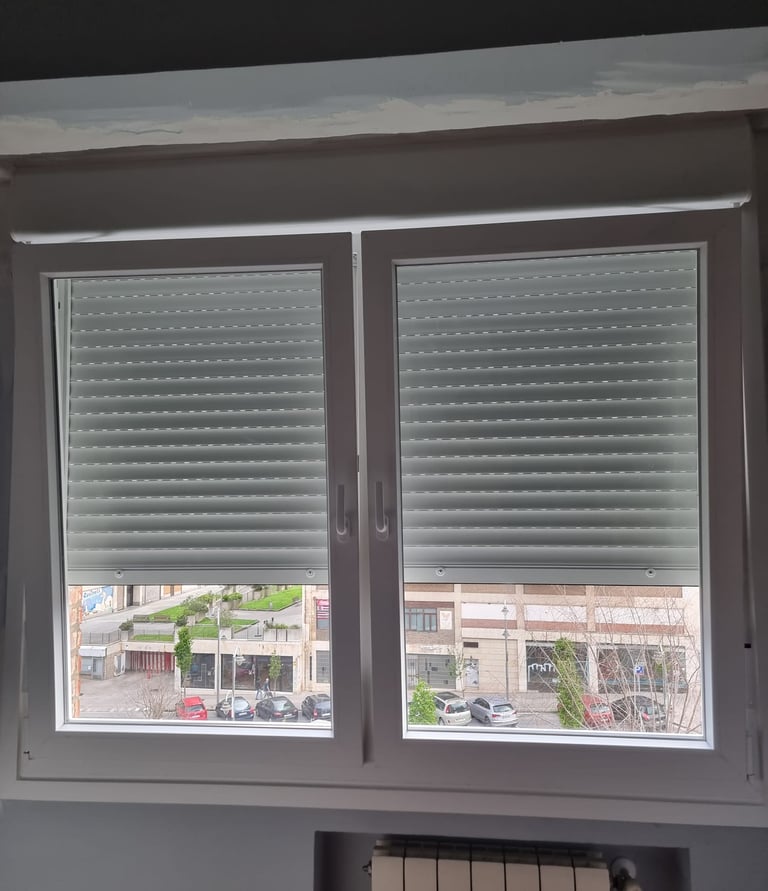 a window with blinds and blinds in a room