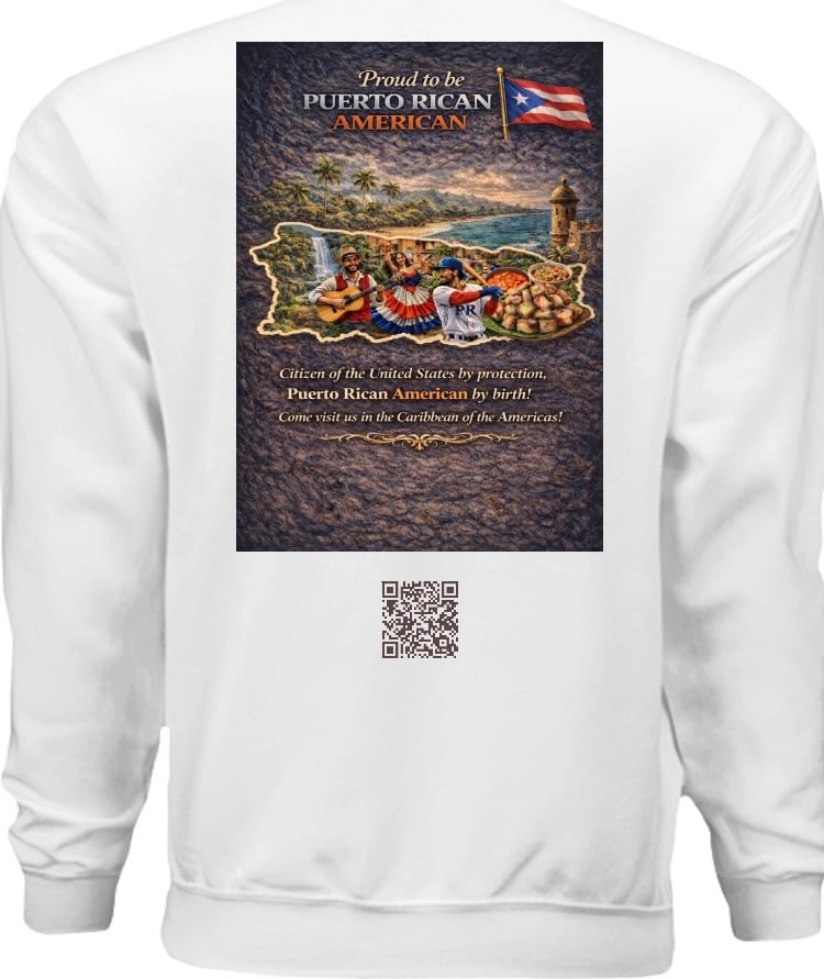 America is my Last Name, from Puerto Rico-Backside-Apparel Sweater