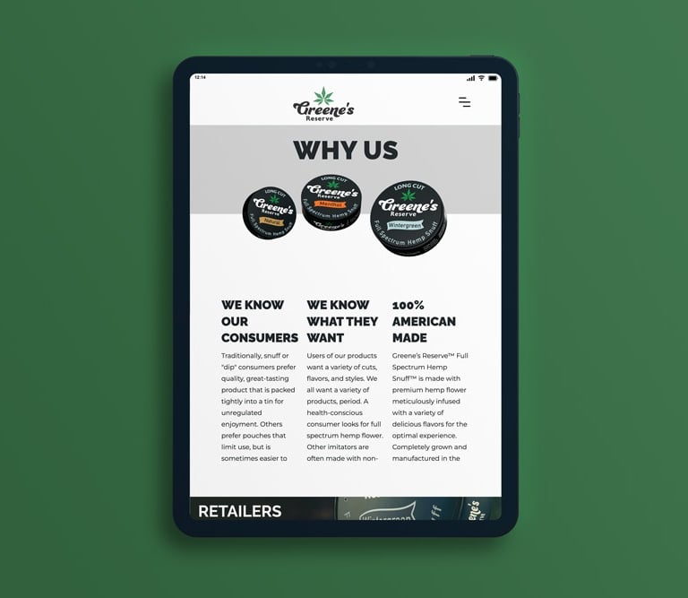 hemp landing page mockup -tablet