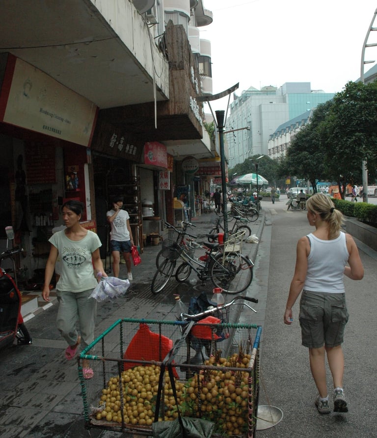 Nick and Tracey Billington the streets of the city of Guilin, China