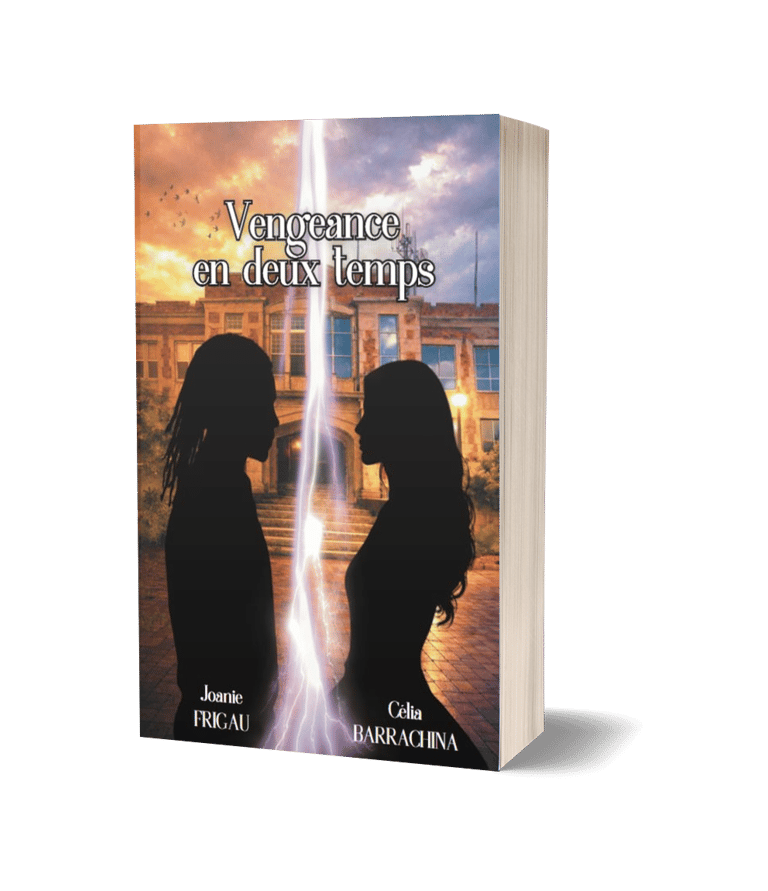 Livre broché "Vengeance en deux temps", romance fantastique de Joanie Frigau et Célia Barrachina.