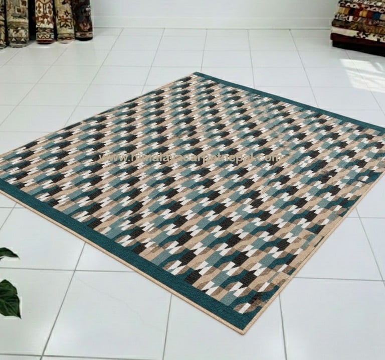 Custom Rugs - Contemporary hand-knotted Tibetan rug featuring stylish houndstooth geometric pattern