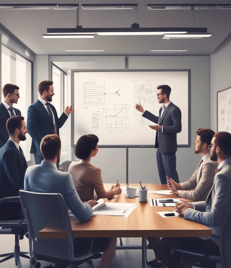 A group of people are attending a workshop focused on capacity building for instructors. The event is held in Padang and organized by various organizations, as indicated by the logos on the banner. A speaker in a red shirt is addressing the audience from a podium, while participants sit at round tables with water bottles and notes in front of them.