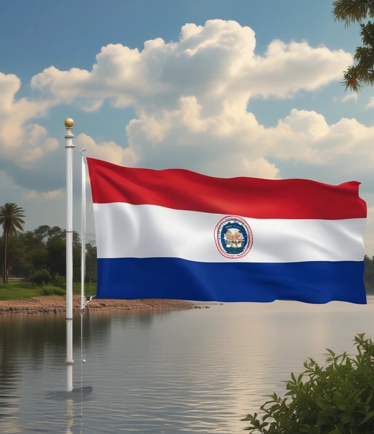 Close-up of Paraguayan flag colors blending into a professional workspace background.