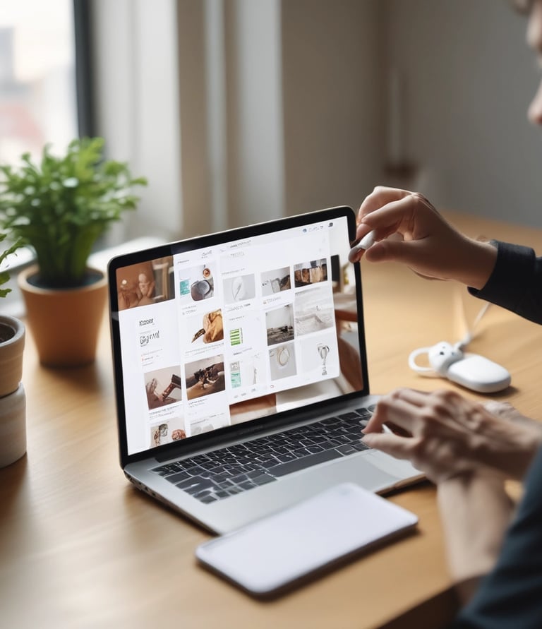 A person creating a product review video with natural lighting with airpods and a iphone on the desk