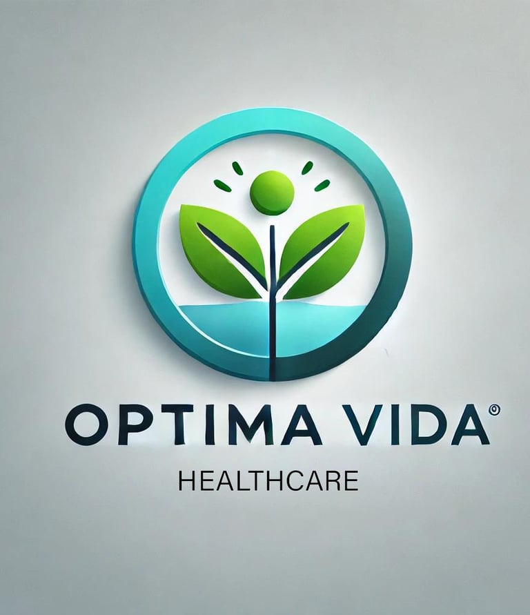 Optima Vida Healthcare logo of a green plant evolving from fresh water