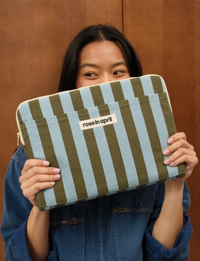 STRIPES OLIVE/BLUE LAPTOP SLEEVE 13/14