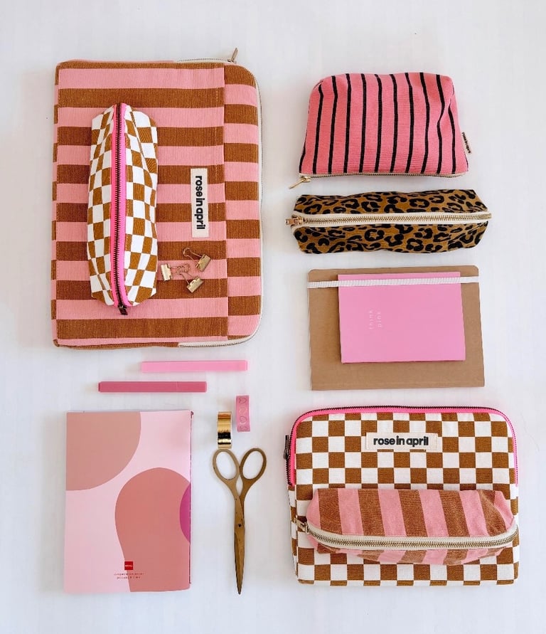 FUNKY PINK TENNIS STRIPES MAKE UP BAG