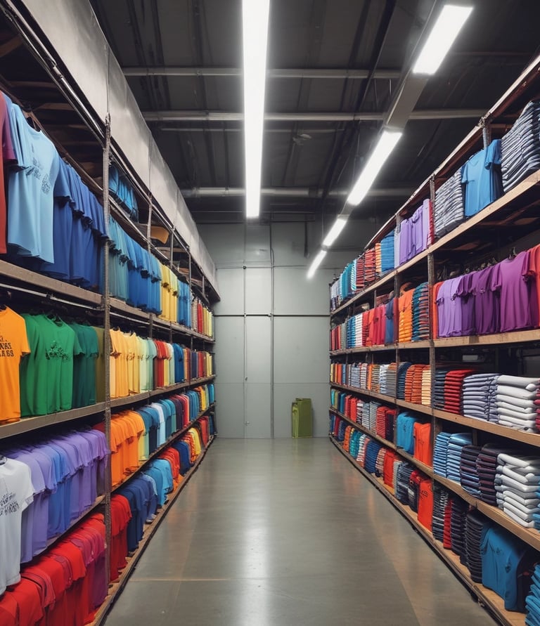 Close-up of colorful custom t-shirts displayed neatly on a table.