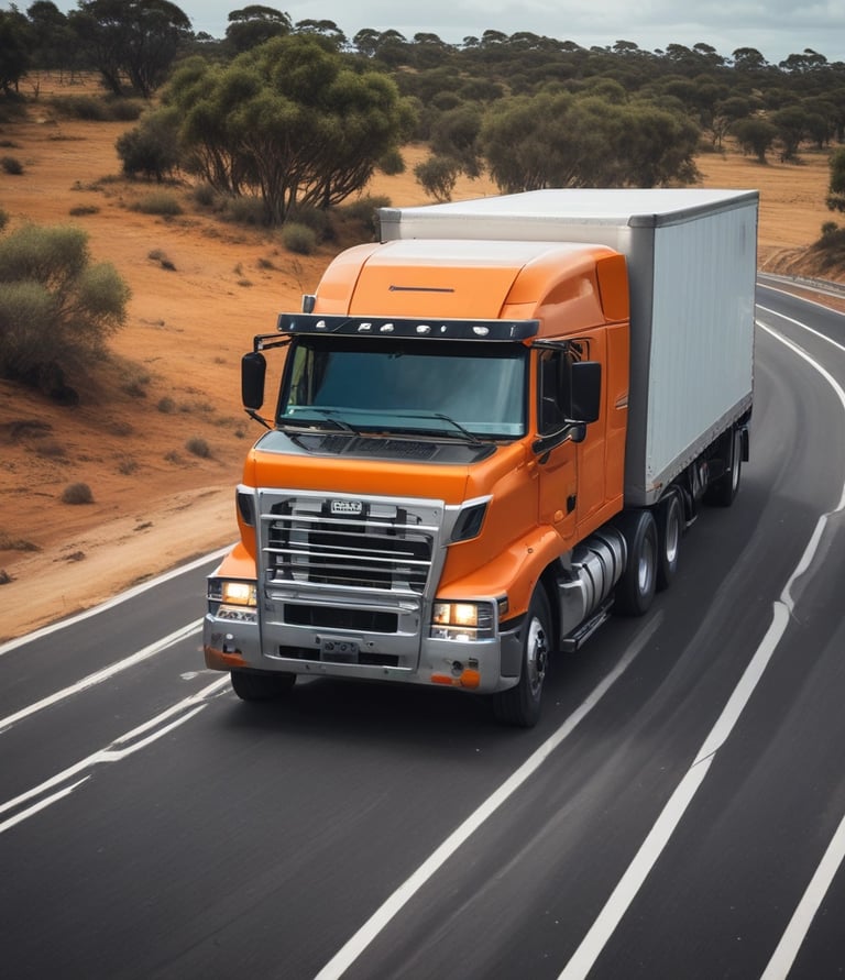 A moving truck with company branding is parked next to an open shipping container on a trailer. Two people are handling items near the container, while a car is parked in the background. The sky is overcast, and the ground appears to be asphalt.