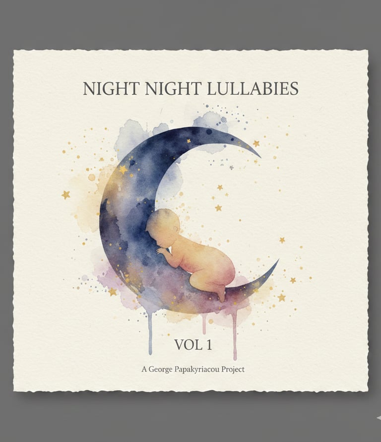 "Night Night Lullabies - Watercolor Moon Album Art for Baby Sleep Music"