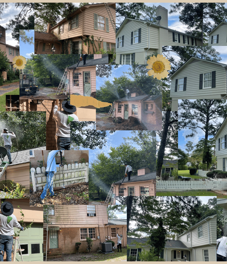 different images showing the transformation of the exterior of a home.