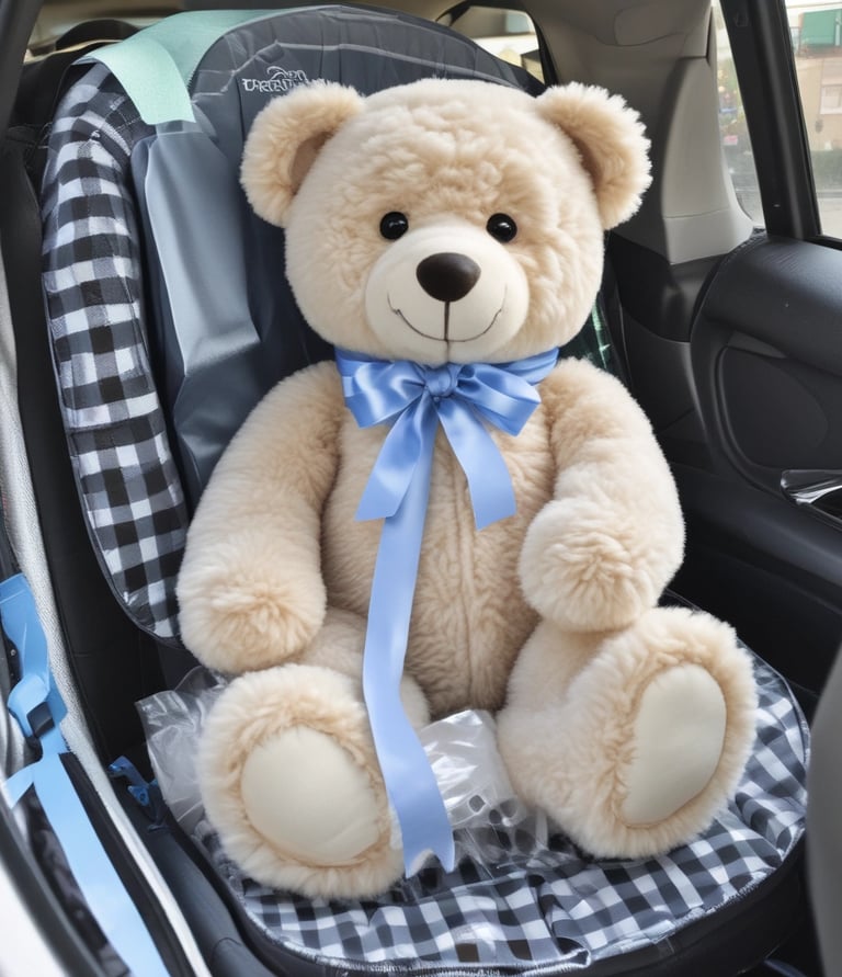 Several car care products, including bottles of wax and detailing spray, are placed on a soft cloth in a garage setting. A red tool chest stands in the background, slightly out of focus, against a backdrop of shelves and storage areas. The products feature prominent labels and branding.